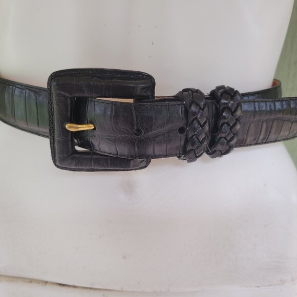 BRIGHTON Black Mock Croc Leather Belt Small - Picture 3 of 5